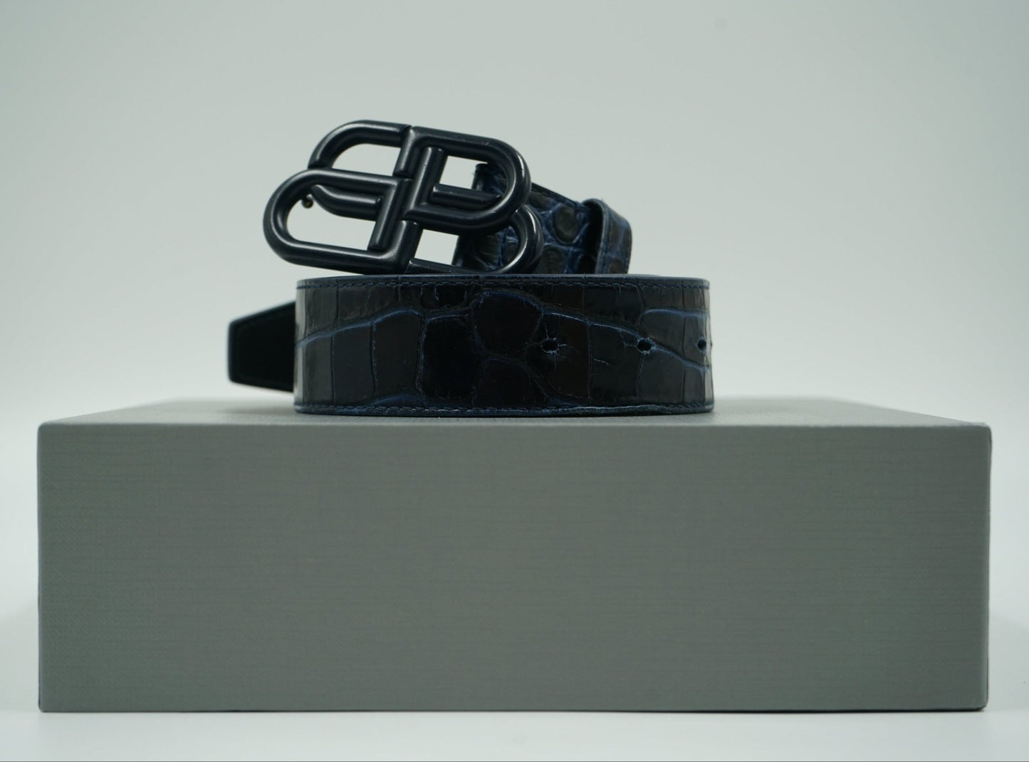 Balenciaga BB Logo Buckle Croc Emossed Leather Belt - Balenciaga - SecondPlace