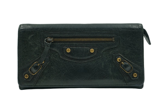 Balenciaga The City Black Leather Long Wallet