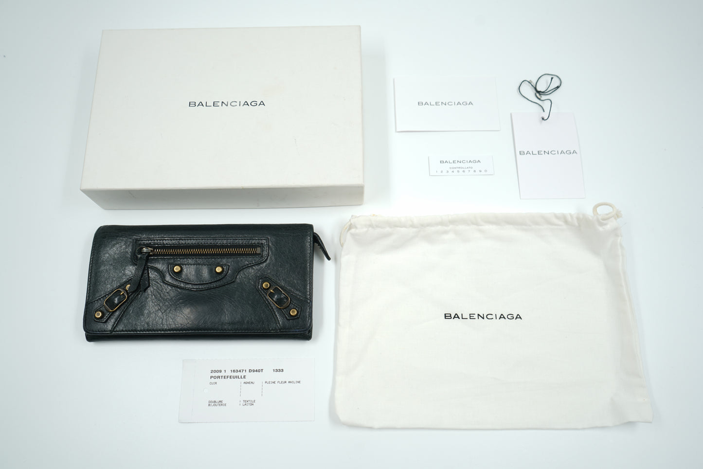 Balenciaga The City Black Leather Long Wallet