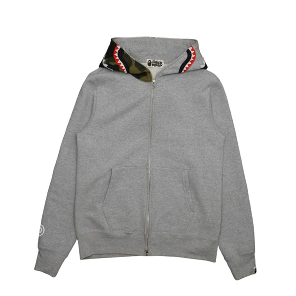 Bape Split Shark Hood Green Camo Grey Zip Hoodie