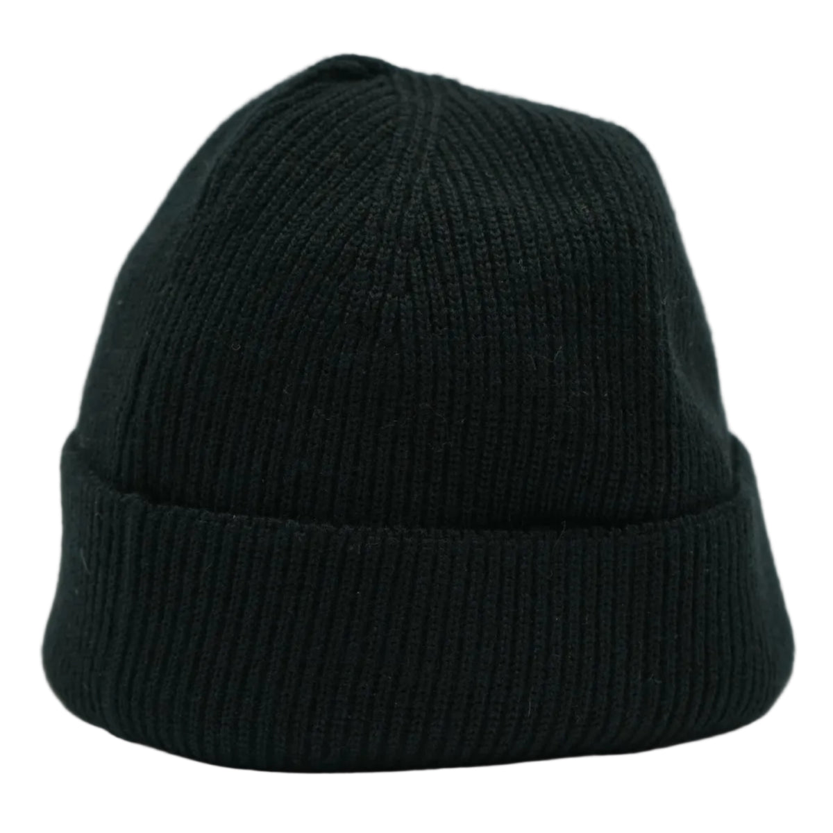 C.P. Company ribbed knit beanie in black with folded cuff, back view