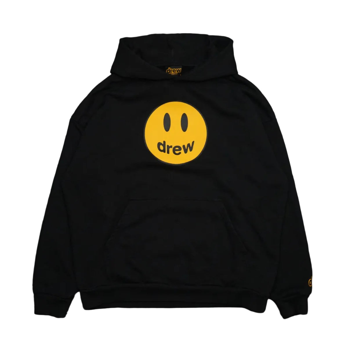 Pre-owned Drew House Mascot Black Hoodie with yellow smiley mascot, front view