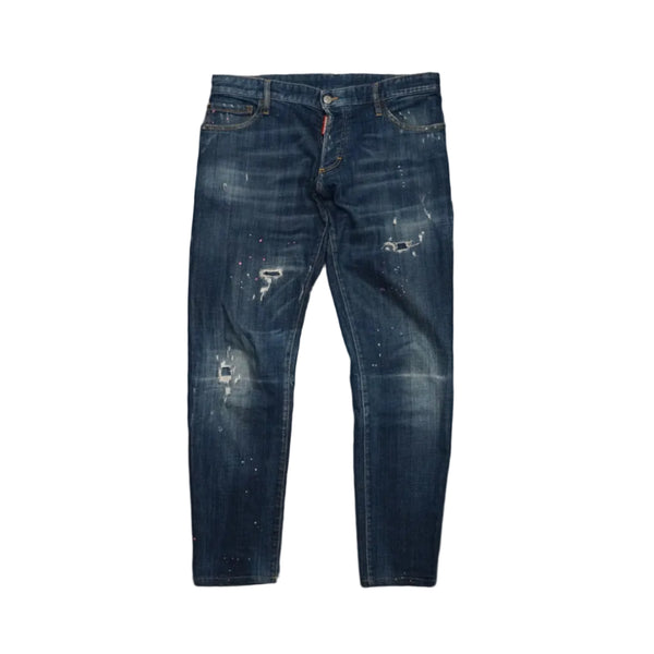 Dsquared2 Slim Jean Pink Stains Denim Blue Jeans