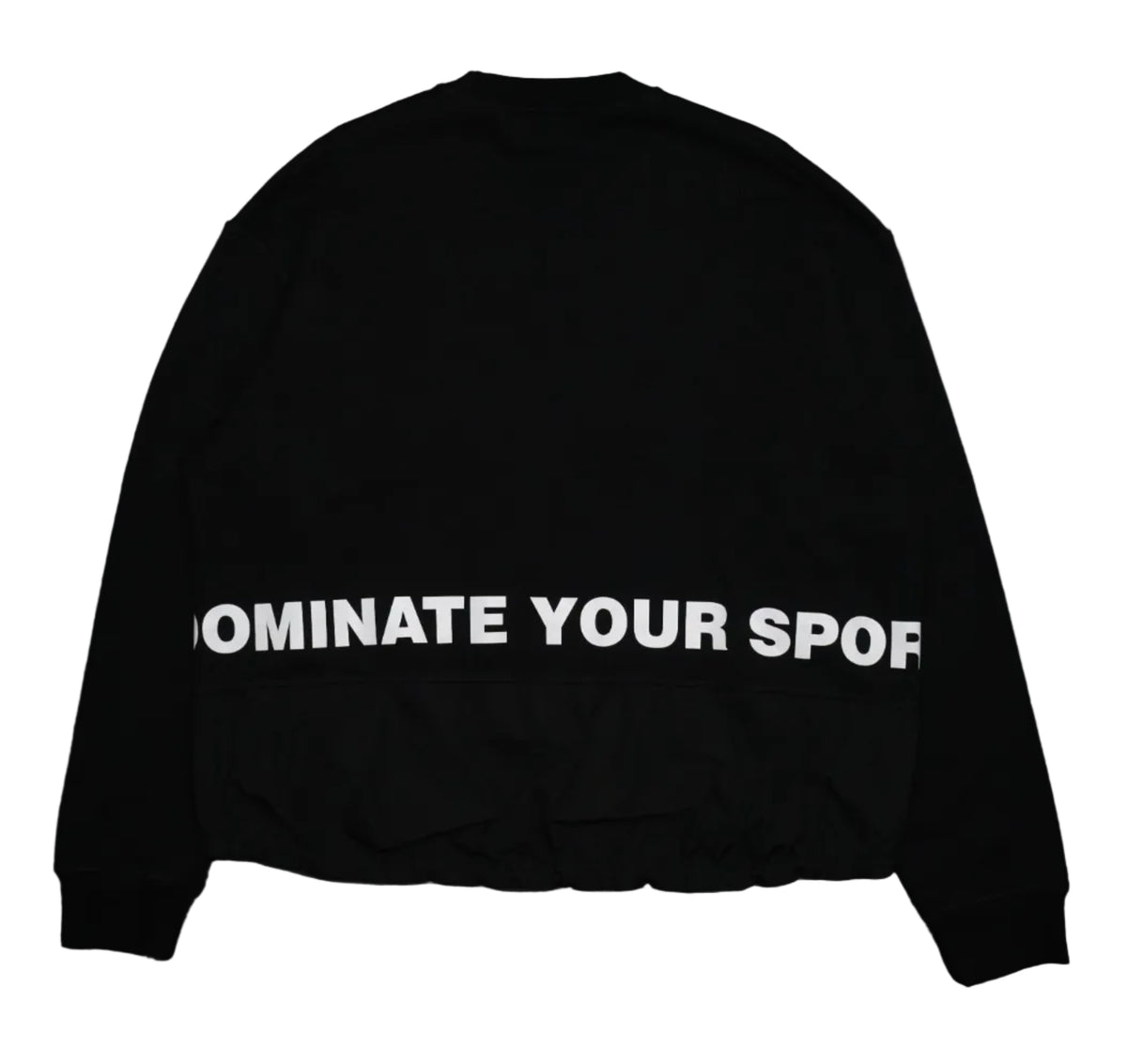 Pre-owned Dsquared2 black sweatshirt, back view with Dominate Your Sport print wrapping around the hem