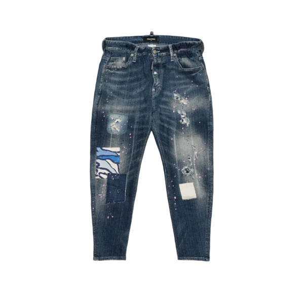 Dsquared2 Big Deans Brother Jean Pink Stains Blue Jeans