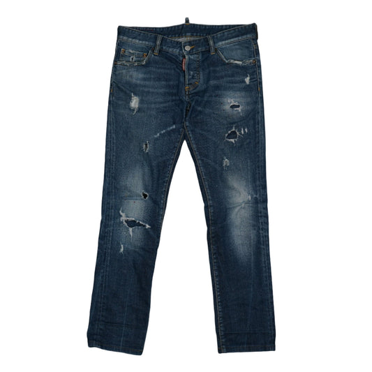 Dsquared2 Slim Jean Red Stains Ripped Holes Blue Denim Jeans - Dsquared2 - SecondPlace