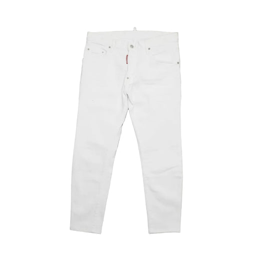 Pre-owned Dsquared2 White Bull jeans in clean white stretch denim with red logo tab, front view