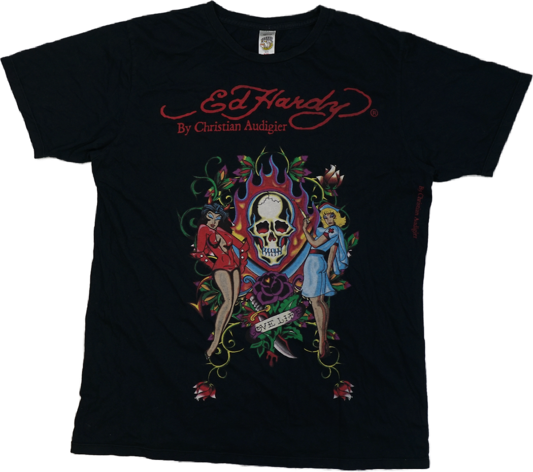 Ed Hardy Pin-Up Skull Navy T-Shirt