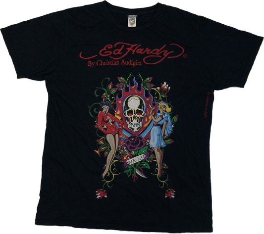 Ed Hardy Pin-Up Skull Navy T-Shirt