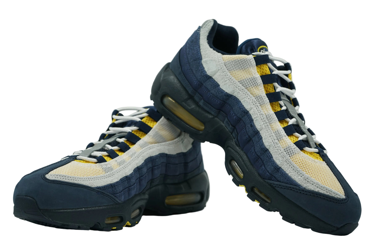 Pair of brand new Eric Koston x Nike SB Air Max 95 in navy suede, grey mesh and speed yellow with Air units