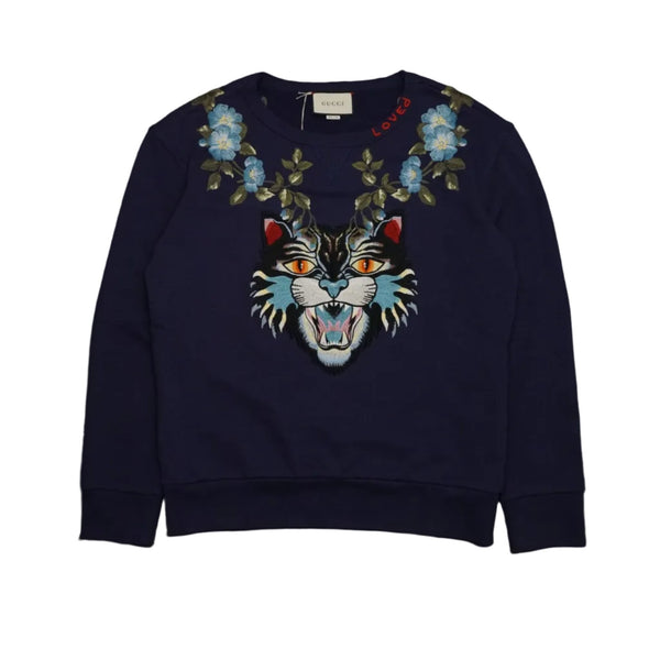 Gucci Angry Cat Floral Embroidered Blue Crewneck