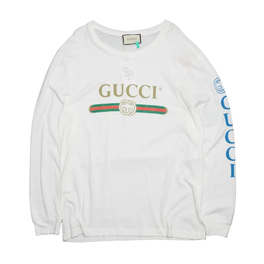 Gucci Chest Print Logo Dragon Embroidered White Longsleeve - Gucci - SecondPlace