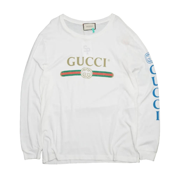 Gucci Chest Print Logo Dragon Embroidered White Longsleeve
