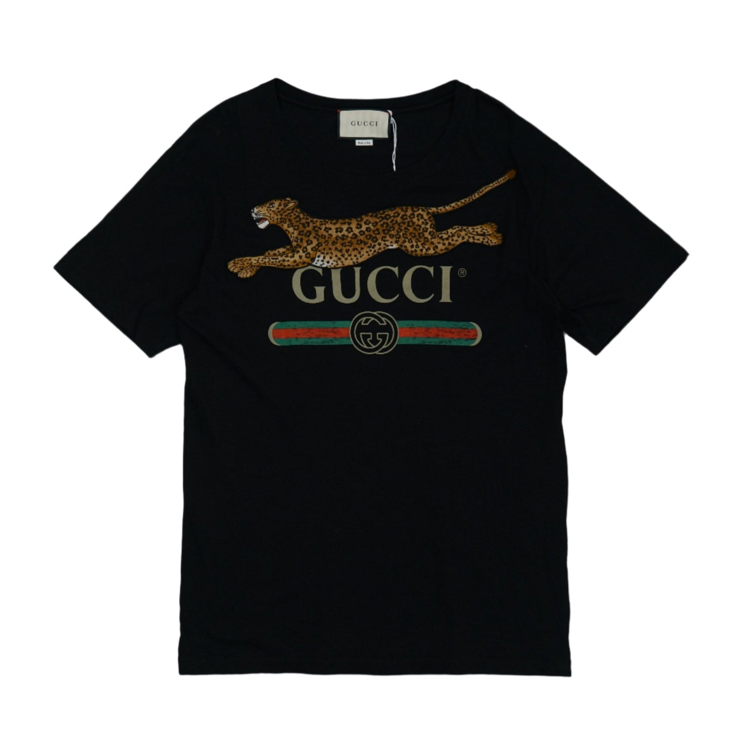 Gucci Embroidered Leopard Logo Black T-Shirt - Gucci - SecondPlace