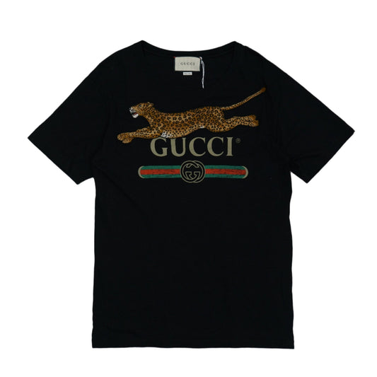 Gucci Embroidered Leopard Logo Black T-Shirt - Gucci - SecondPlace
