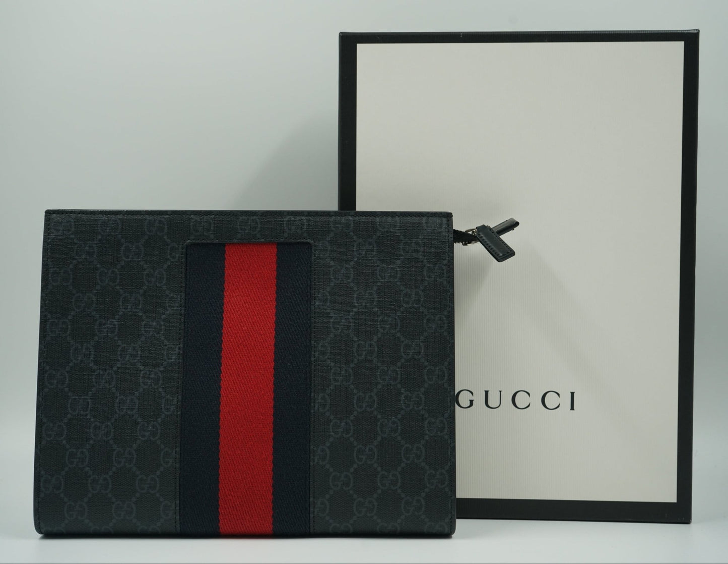 Gucci GG Navy Blue/Red Stripe Black Pouch - Gucci - SecondPlace