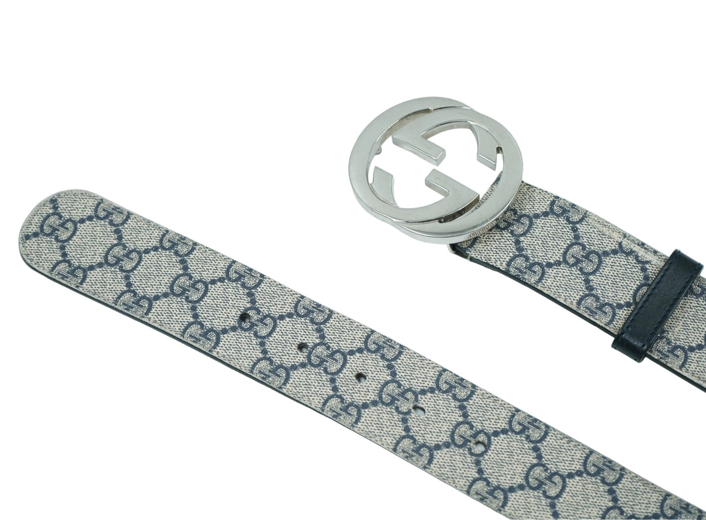 Gucci Interlocking G Buckle Beige/Navy Blue Belt - Gucci - SecondPlace