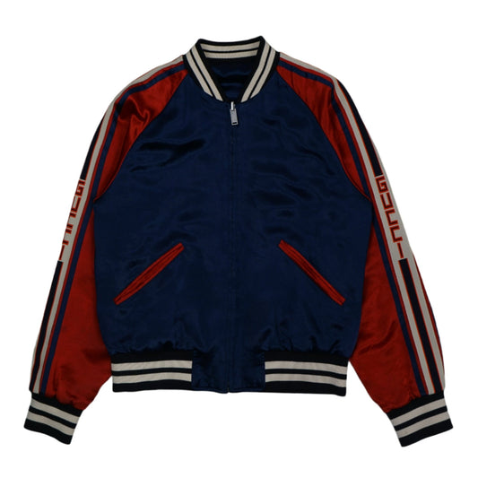 Gucci Reversible Logo Striped Varsity Blue/Red Jacket - Gucci - SecondPlace