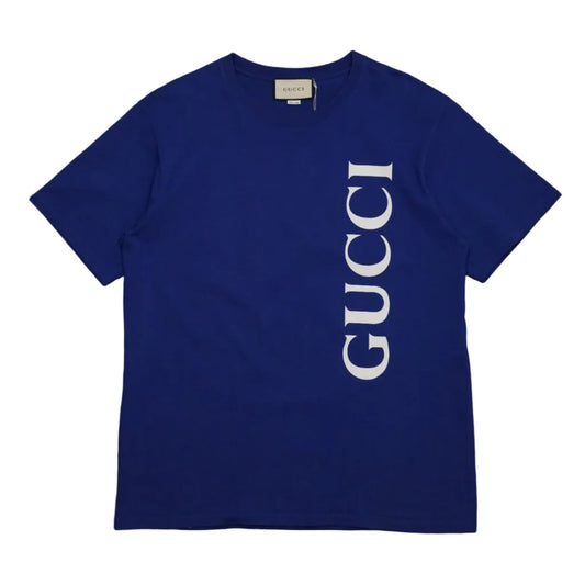 Gucci White Logo Print Marine Blue T-Shirt - Gucci - SecondPlace