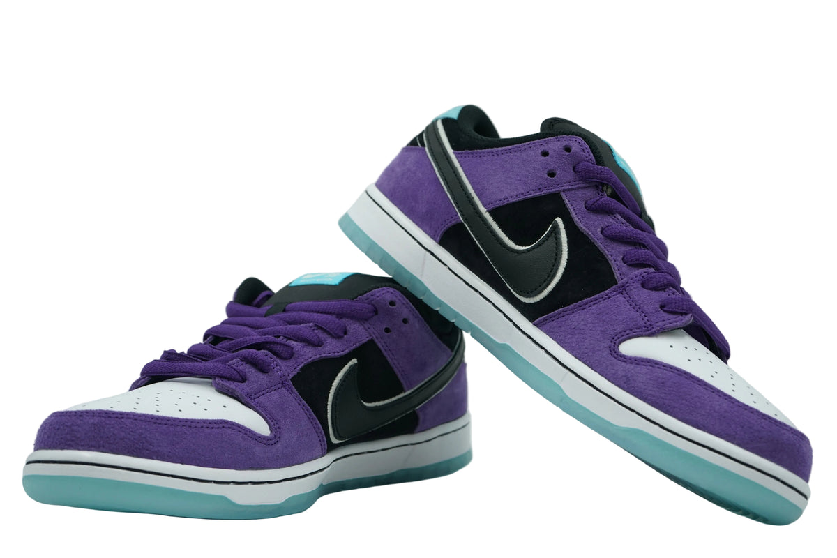 Pair of Hayley Wilson x Nike SB Dunk Low Court Purple in purple and black suede with white toe and icy soles