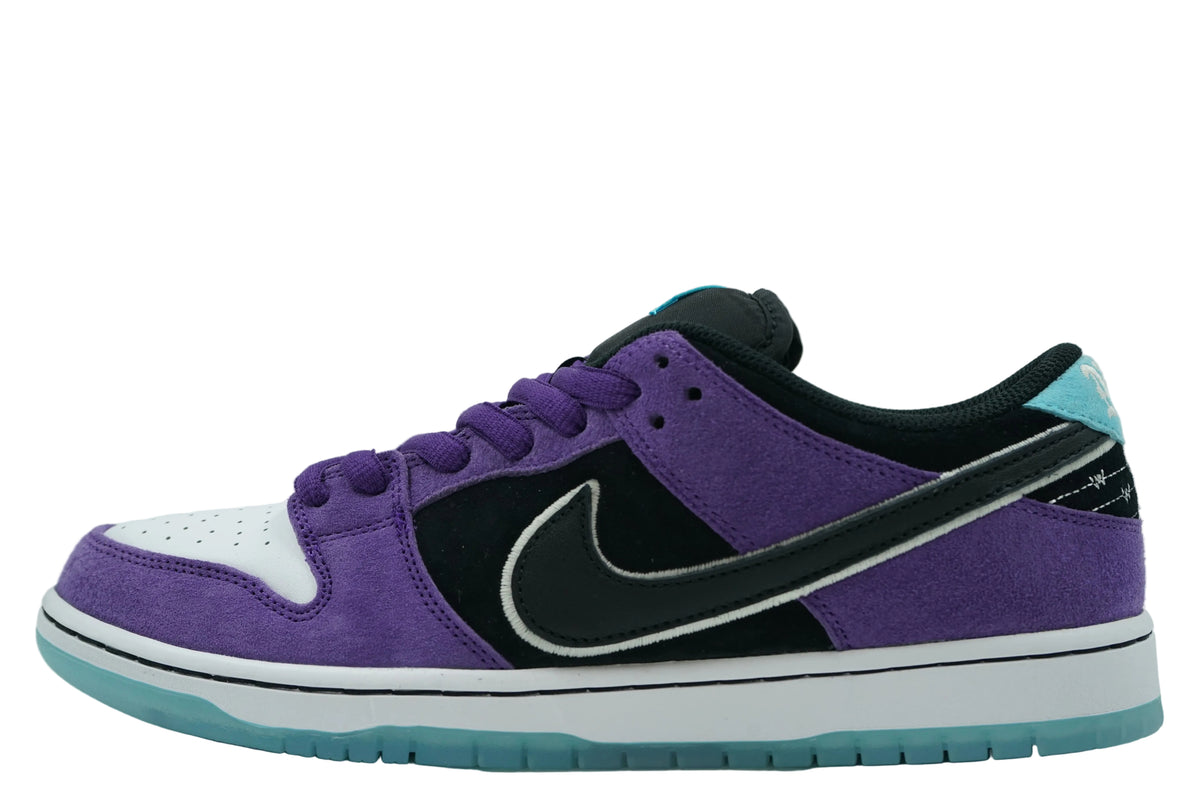 Hayley Wilson x Nike SB Dunk Low Court Purple in purple suede and black with white toe and icy blue sole, side view