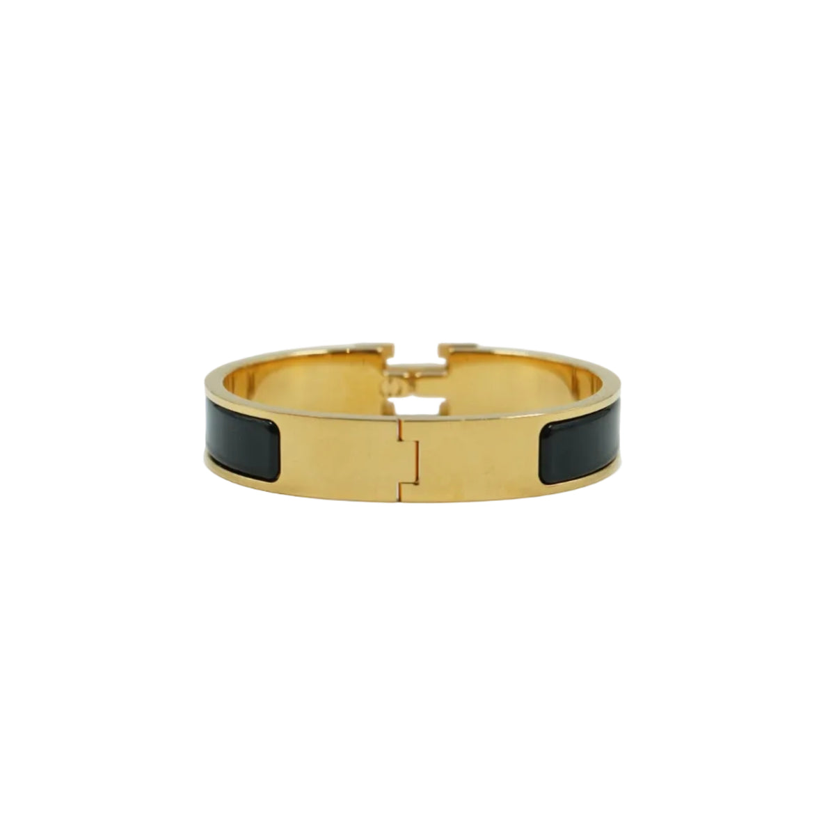 Hermès Clic H bracelet in black enamel with gold-plated hinge, back view