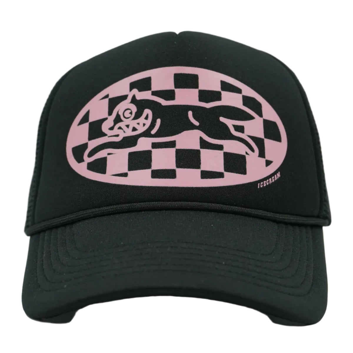 Ice Cream Checker Running Dog Black/Pink Trucker Cap - Ice Cream - SecondPlace