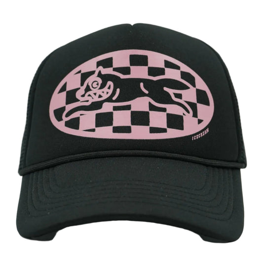 Ice Cream Checker Running Dog Black/Pink Trucker Cap - Ice Cream - SecondPlace