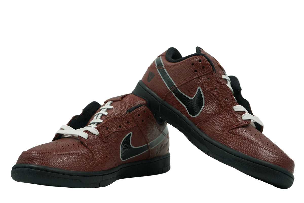 Pair of brand new Limosine x Nike SB Dunk Low Football in brown pebbled leather with football lacing and black soles