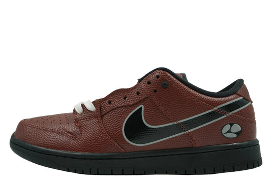 Brand new Limosine x Nike SB Dunk Low Football in brown pebbled leather with black Swoosh and black sole, side view