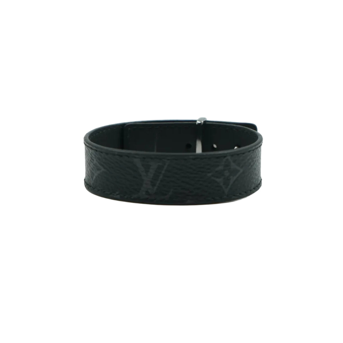 Louis Vuitton LV Slim bracelet in Monogram Eclipse canvas with adjustable pin closure, back view