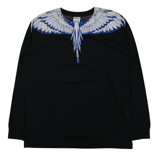 Marcelo Burlon White/Blue Wings Black Longsleeve - Marcelo Burlon - SecondPlace
