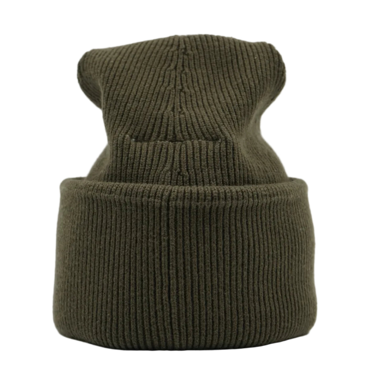 Pre-owned MM6 Maison Margiela ribbed beanie in olive green with turn-up cuff, back view
