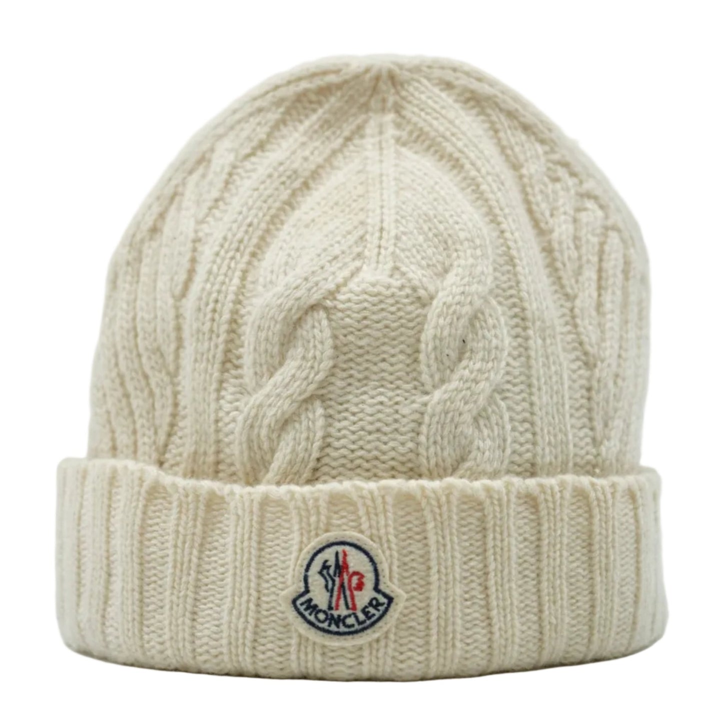 Moncler Enfant Cable Knit White Beanie Hat - Moncler - SecondPlace