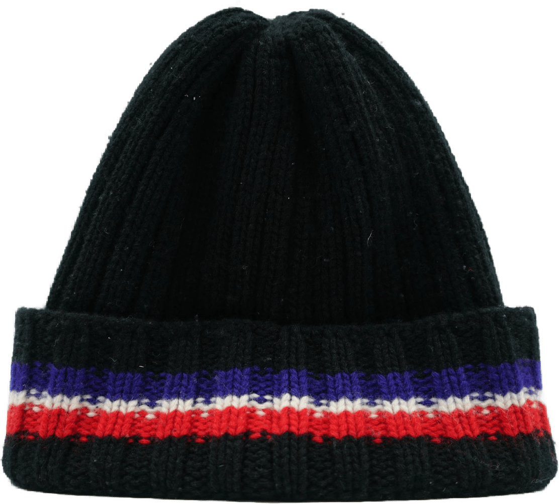 Moncler Knitted Red/White/Blue Stripe Black Beanie (Pre - owned) - Moncler - SecondPlace