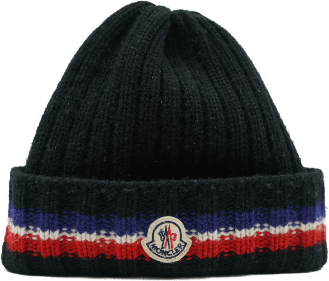 Moncler Knitted Red/White/Blue Stripe Black Beanie (Pre - owned) - Moncler - SecondPlace