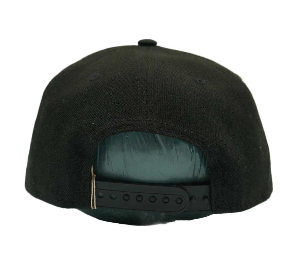 Pre-owned New Era 9FORTY A-Frame cap in black with upside-down Athletics logo, back snapback view