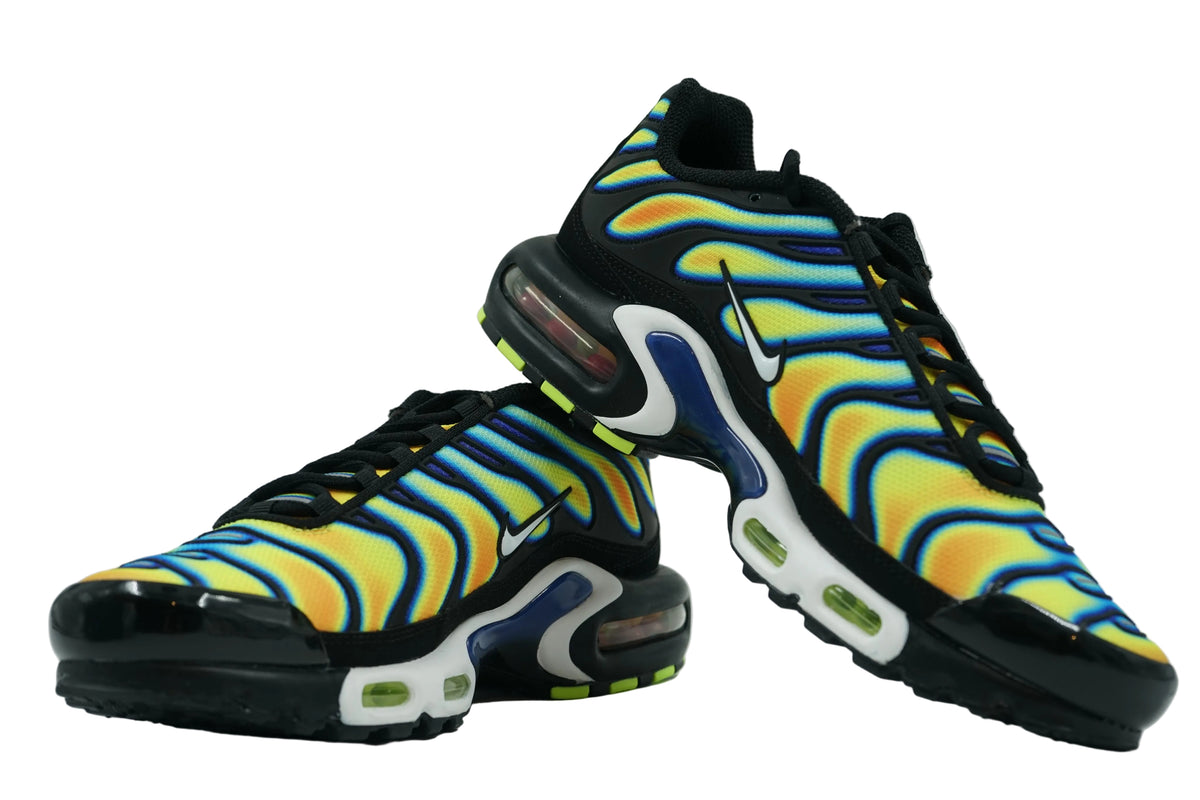Pair of brand new Nike Air Max Plus TN Heat Map sneakers in black with gradient upper