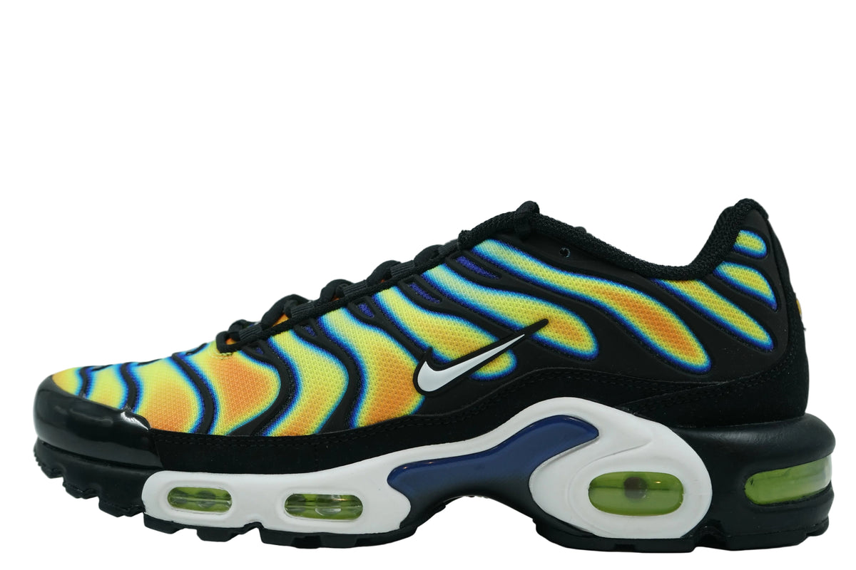 Brand new Nike Air Max Plus TN Heat Map with yellow, orange and blue gradient upper, side view