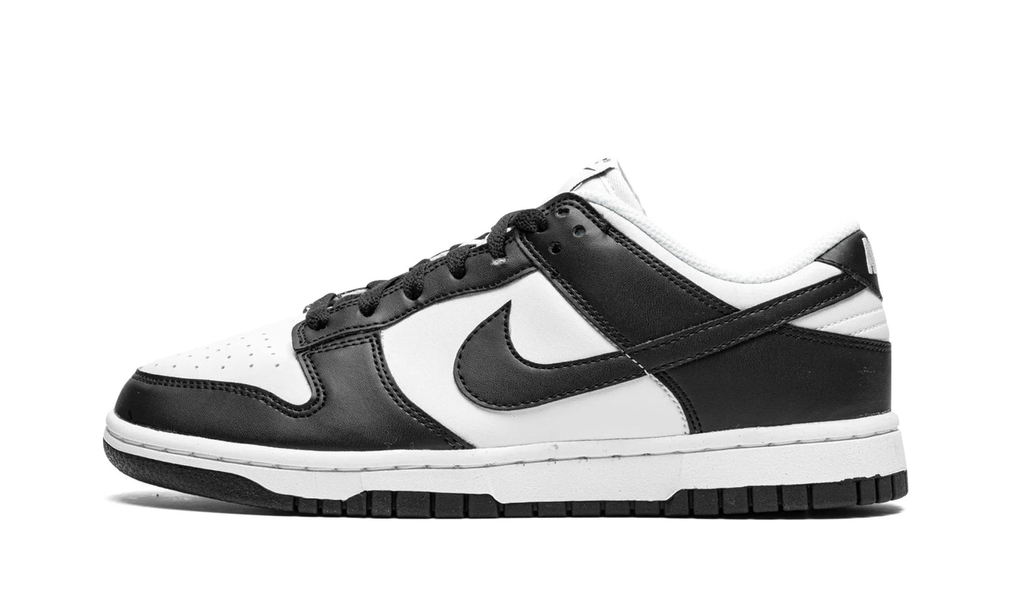 Nike Dunk Low Next Nature 'Panda' (Black/White) featuring sustainable synthetic leather. Eco-friendly pair available at our Malmö store and online.