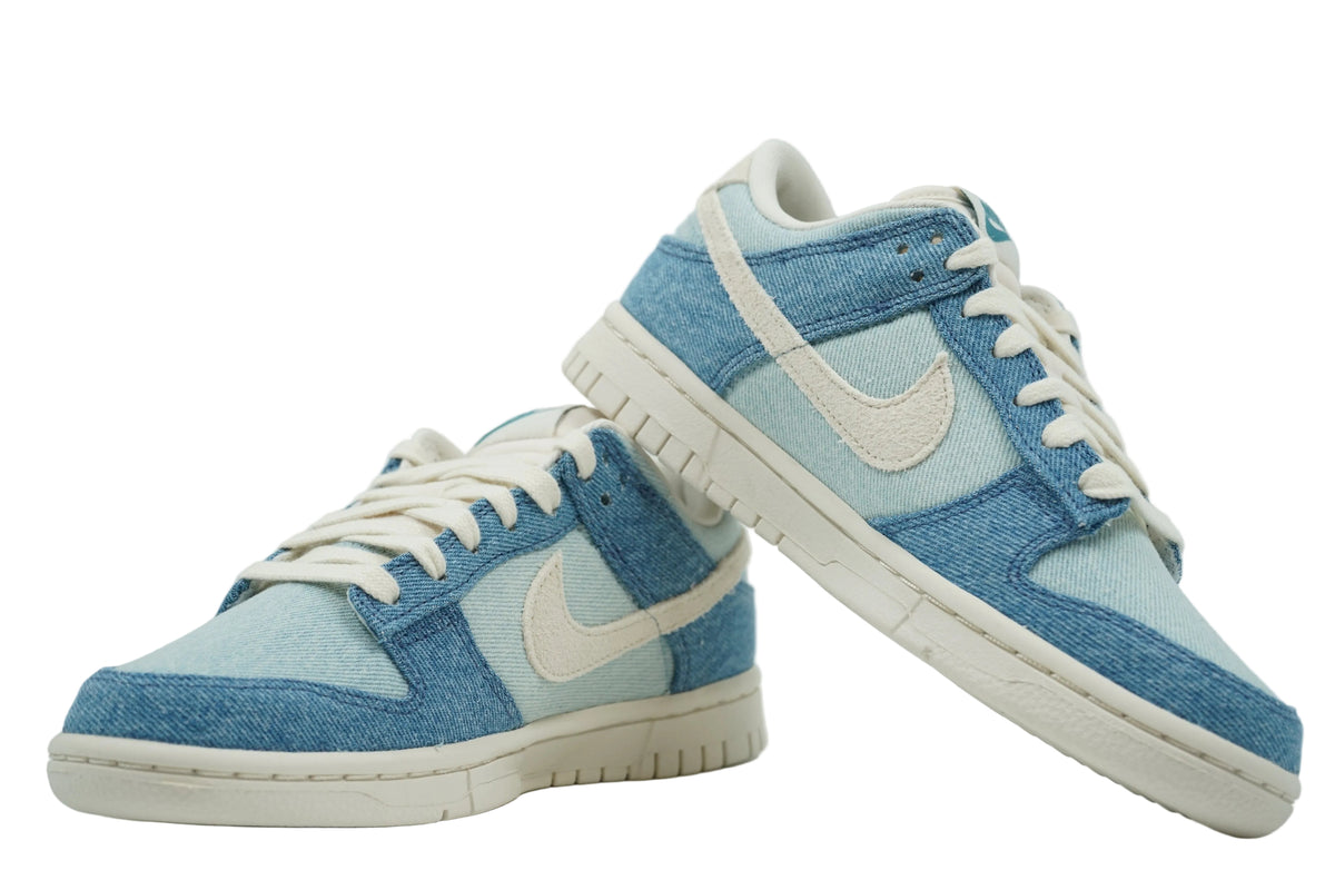 Pair of brand new Nike Dunk Low Smokey Blue Denim in light and smoky blue denim with ivory sole