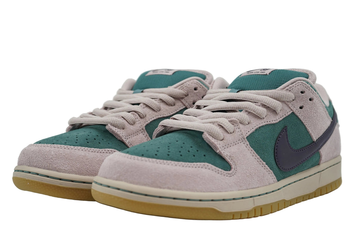 Brand new Nike SB Dunk Low Mineral Slate and Particle Rose, front view with padded tongue