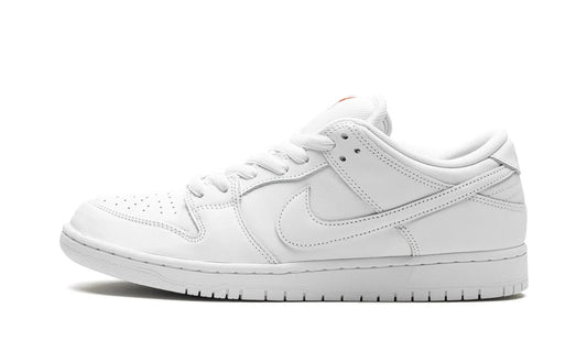 Nike SB Dunk Low Pro 'Triple White' featuring a premium tumbled leather upper, stuffed mesh tongue, and matching white rubber sole unit. Monochromatic skate shoe available at our Malmö store or order online now.