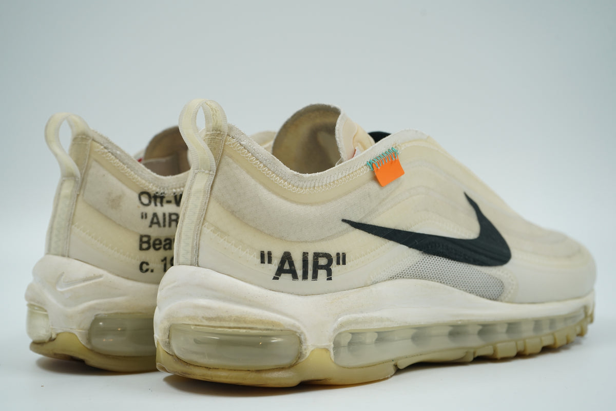Pre-owned Off-White x Nike Air Max 97 The Ten with AIR text, Helvetica side text and visible Air units, back view