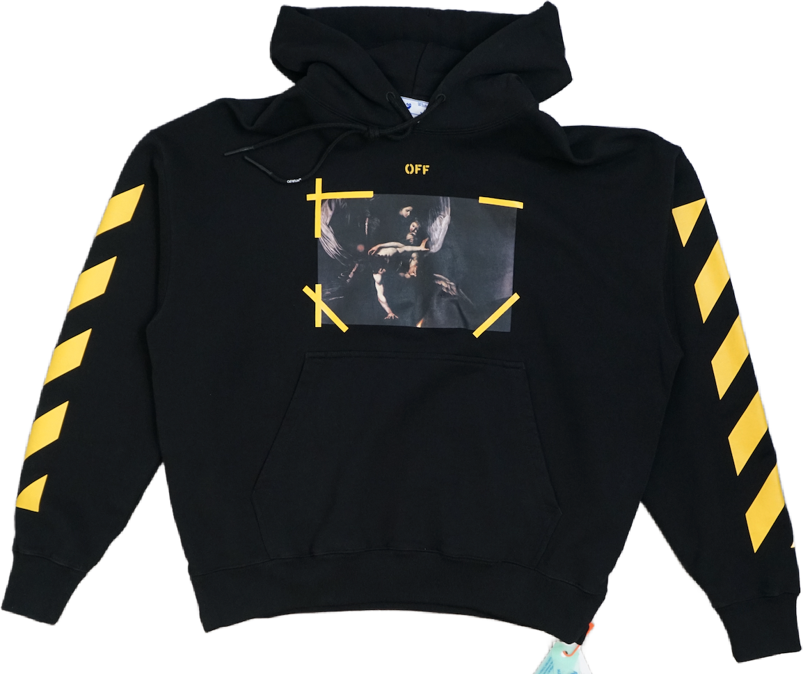 Off-White Angel Yellow Stripe Black Hoodie