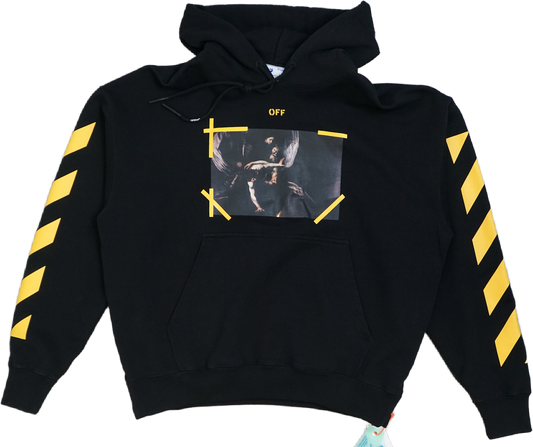 Off-White Angel Yellow Stripe Black Hoodie