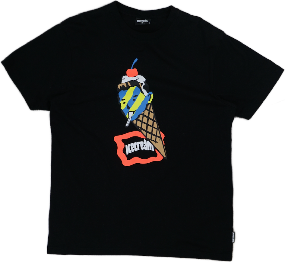Ice Cream Neon Orange Cherry Black T-Shirt