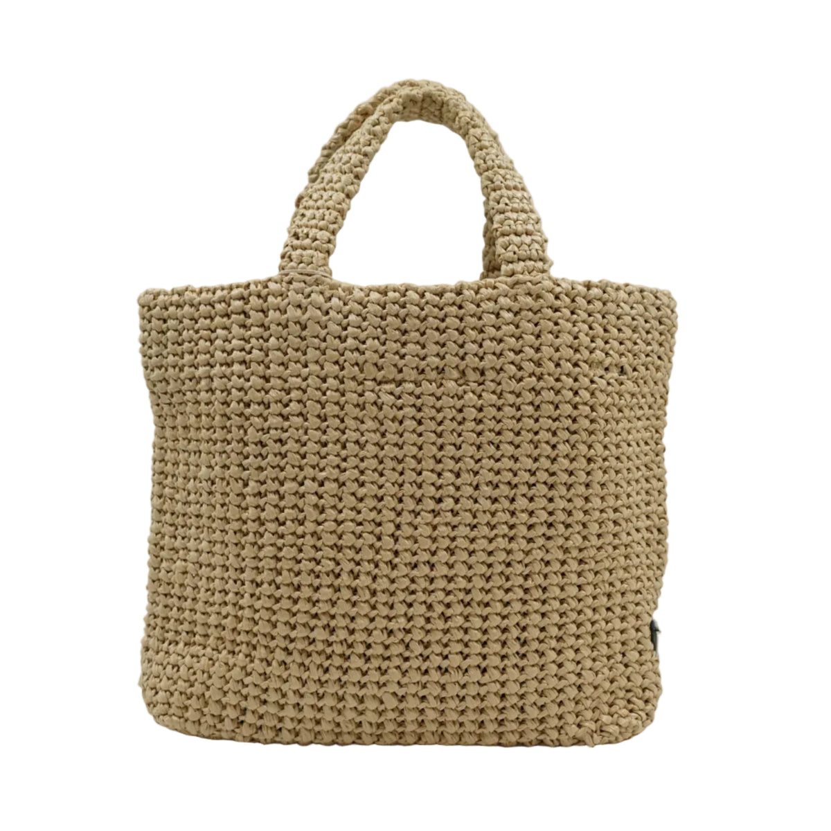 Pre-owned Prada small crochet tote bag in natural raffia-effect yarn, plain back view