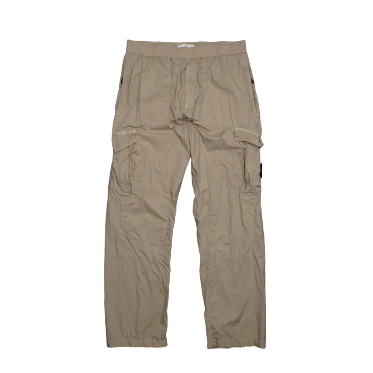 Pre-owned Stone Island beige cargo trousers with elasticated waist, cargo pockets and compass badge, front view
