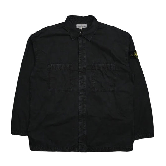 Stone Island High Collar Black Overshirt - Stone Island - SecondPlace